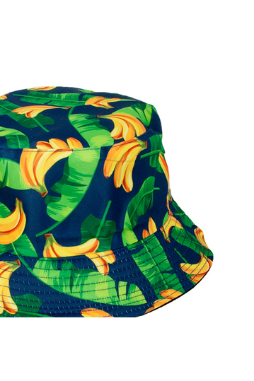 Reversible Bucket Hat Banana & Leaves Print Indigo