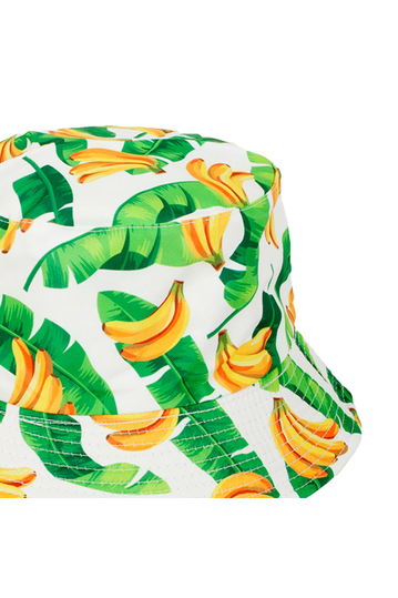 Reversible Bucket Hat Banana & Leaves Print White