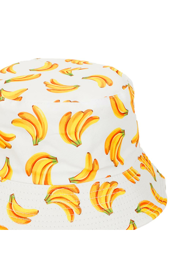 Reversible Bucket Hat Banana Print White