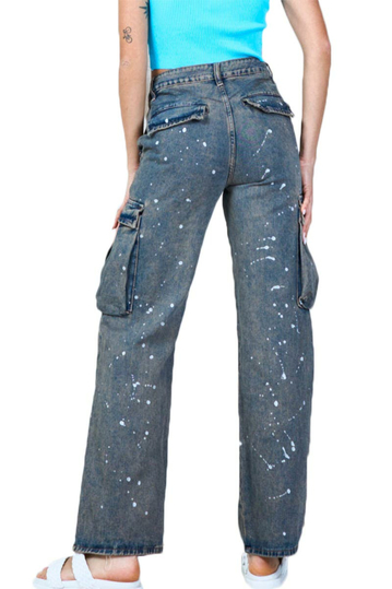 Washed Cargo Jeans With Splashes