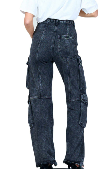 Acid Wash Cargo Jeans Black