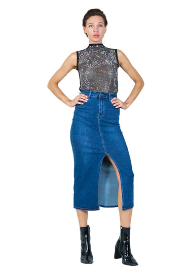 Classic Denim Midi Skirt
