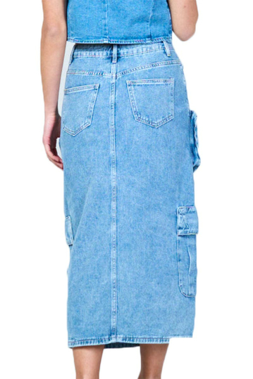 High Waisted Cargo Denim Skirt