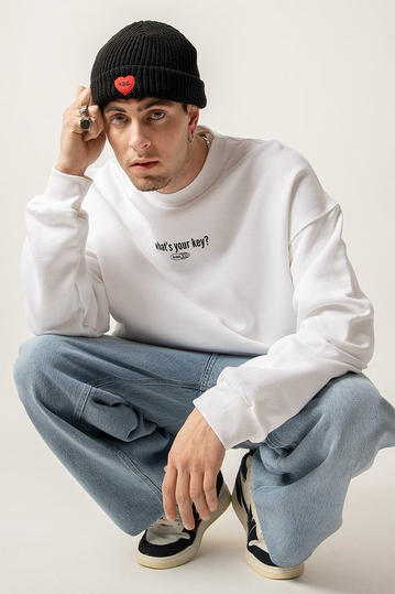 Kaotiko What's Your Key Organic Cotton Sweatshirt White