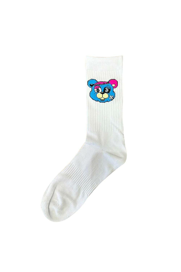 Teddy Bear Blue Head Socks White