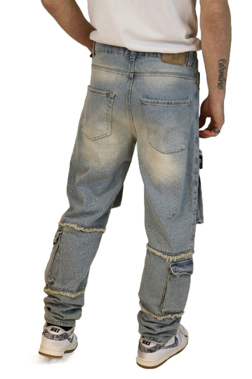 Multi Pocket Jeans Blue Acid Wash