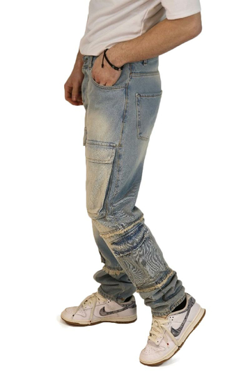 Multi Pocket Jeans Blue Acid Wash