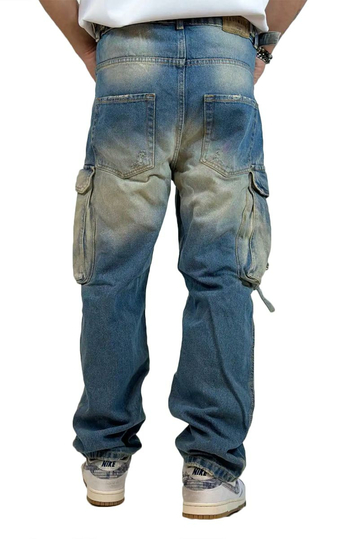 Distressed Cargo Jeans Blue Denim