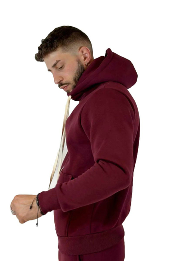 Ανδρική φούτερ ζακέτα μπορντό με κουκούλα