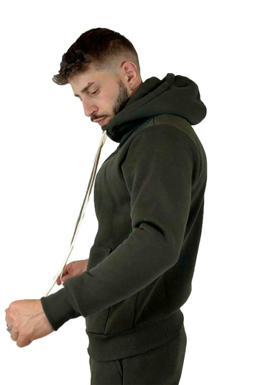 Ανδρική φούτερ ζακέτα σκούρο πράσινο με κουκούλα