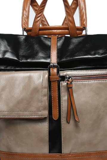 Backpack With Exterior Pockets Black/Khaki