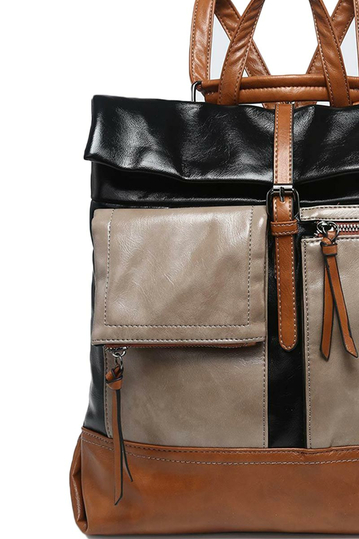 Backpack With Exterior Pockets Black/Khaki