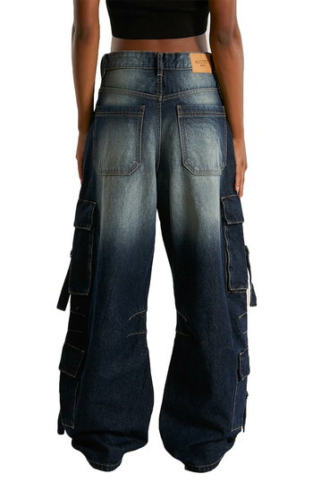 Alcott Cargo Baggy Fit Jeans Washed Medium Blue