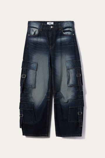 Alcott Cargo Baggy Fit Jeans Washed Medium Blue