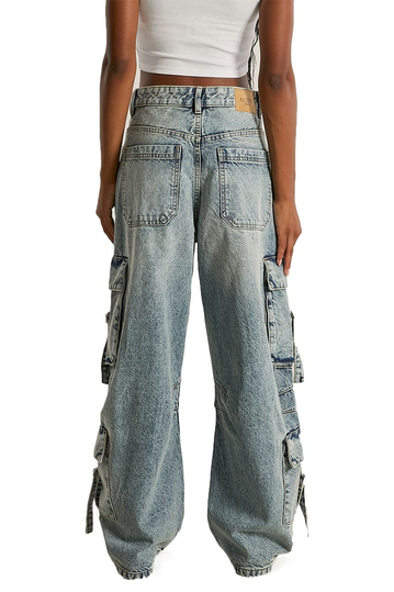 Alcott Cargo Baggy Fit Jeans Washed Light Blue