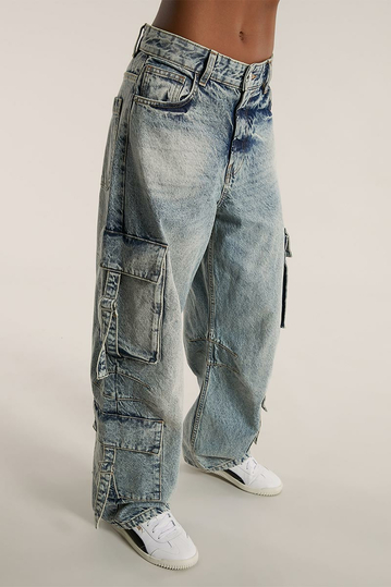 Alcott Cargo Baggy Fit Jeans Washed Light Blue
