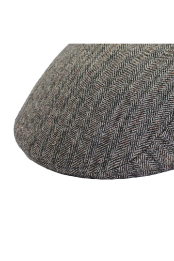 Wool Flat Cap Herringbone Grey