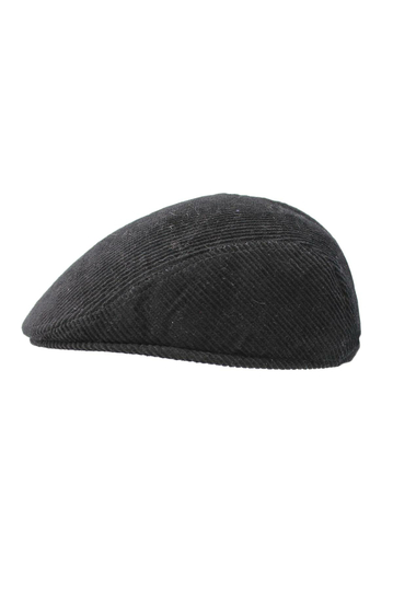 Corduroy Flat Cap With Earflaps Black