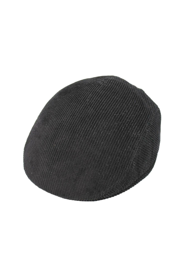 Corduroy Flat Cap With Earflaps Black