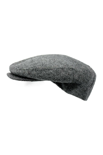 Wool Flat Cap Herringbone Dark Grey