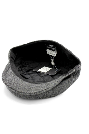 Wool Flat Cap Herringbone Dark Grey