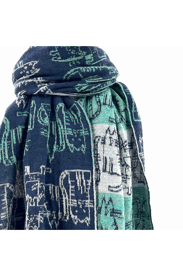 Blue Scarf With Cats