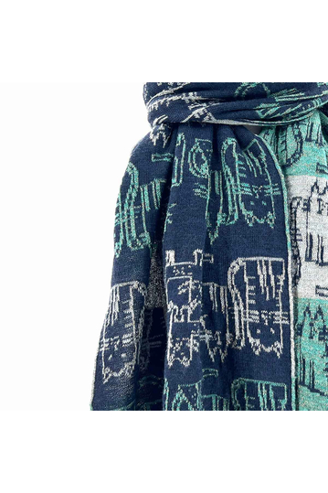 Blue Scarf With Cats