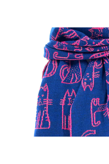 Scarf Blue/Fuchsia With Cats