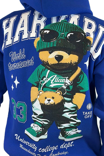 Teddy Bear Harvard Φούτερ με Κουκούλα Royal Blue