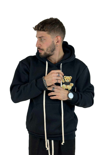 Teddy Bear No Free Hugs Φούτερ με Κουκούλα Black