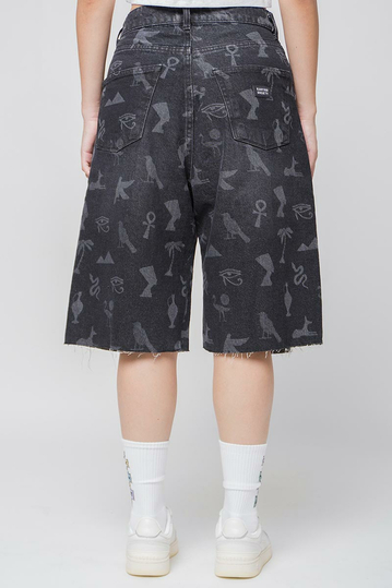 Kaotiko Unisex βερμούδα Pharaohs Denim Washed Black