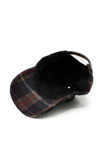Wool Baseball Cap Checked Blue/Brown/Bordeaux