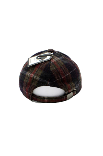 Wool Baseball Cap Checked Blue/Brown/Bordeaux