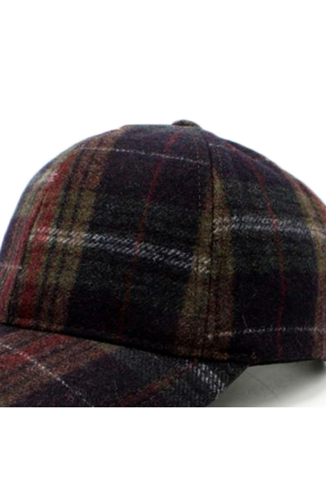 Wool Baseball Cap Checked Blue/Brown/Bordeaux