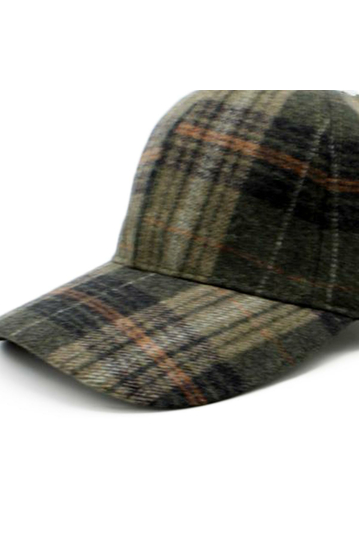 Wool Baseball Cap Checked Olive