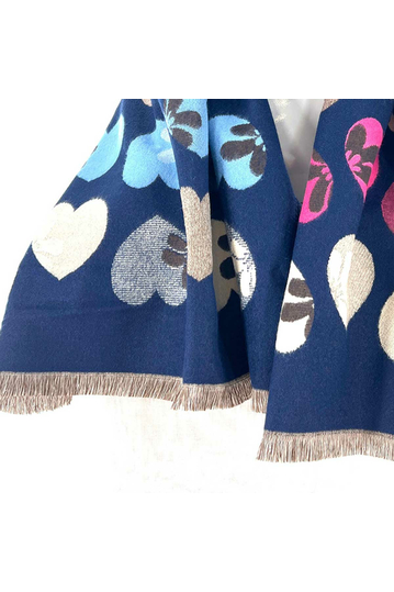 Viscose Scarf Blue With Hearts