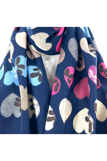 Viscose Scarf Blue With Hearts
