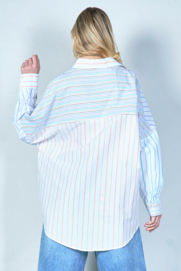 Multi-Stripe Oversized Shirt With Patchwork