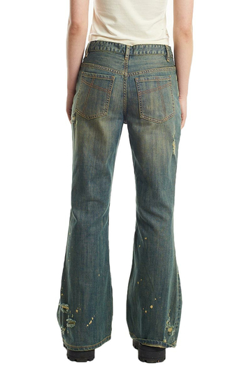 The Ragged Priest Distressed Bootcut Jeans Alexa - Blue Dirty Wash