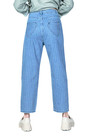 Ψηλοκάβαλο ριγέ τζιν παντελόνι