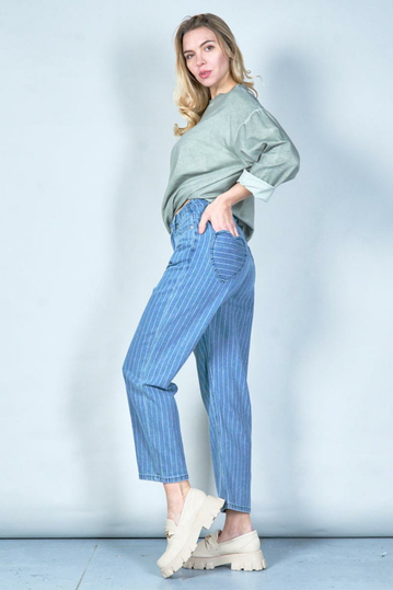 Ψηλοκάβαλο ριγέ τζιν παντελόνι