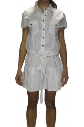Short sleeve mini shirt dress in white