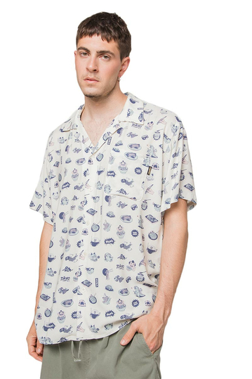 Kaotiko Unisex Camp πουκάμισο Kawaii Ivory