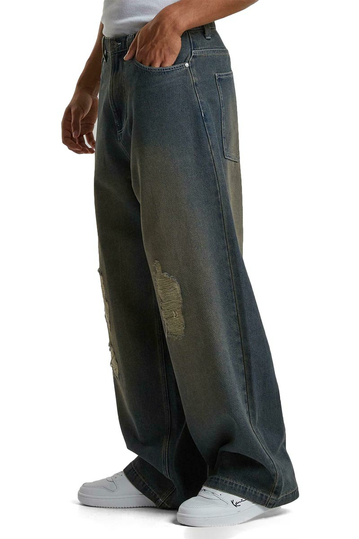Karl Kani Distressed Baggy Jeans Dark Blue