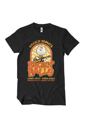 Peanuts Charlie Browns Rockin Rally T-Shirt Black