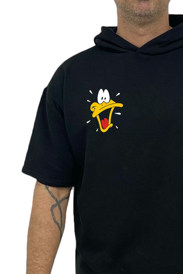 Bigbong Daffy Duck Oversize φούτερ T-shirt με κουκούλα μαύρο