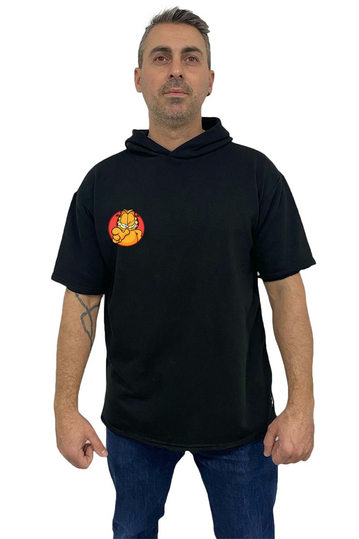 Bigbong Garfield Oversize φούτερ T-shirt με κουκούλα μαύρο