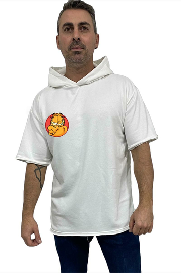 Bigbong Garfield Oversize φούτερ T-shirt με κουκούλα λευκό