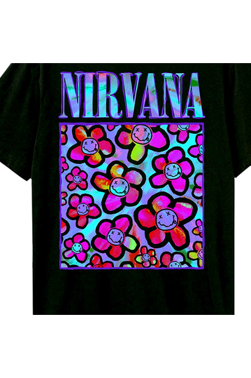 Amplified T-shirt Nirvana Neon Flowers Black