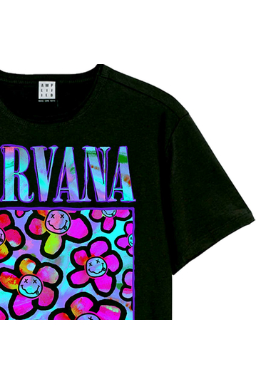 Amplified T-shirt Nirvana Neon Flowers Black